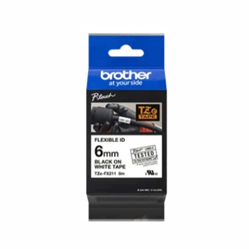 Brother TZeFX211 tape 6mm x 8m sort på hvid 4977766692960