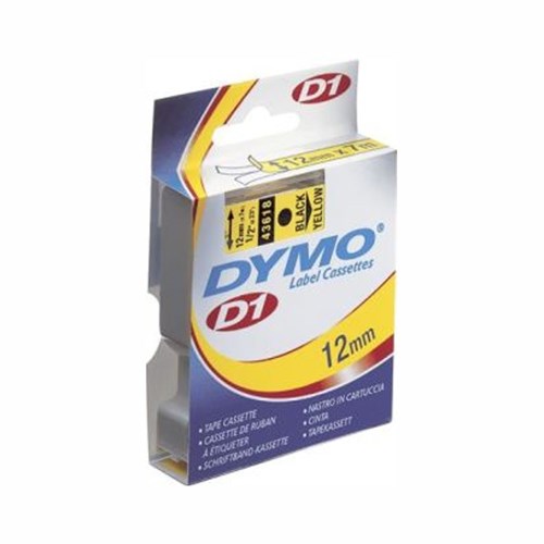 Dymo Polyestertape 12mm x 5½m sort på hvid 5411313169592