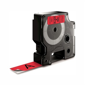 Dymo D1-tape 19mm x 7m sort på rød 5411313452175